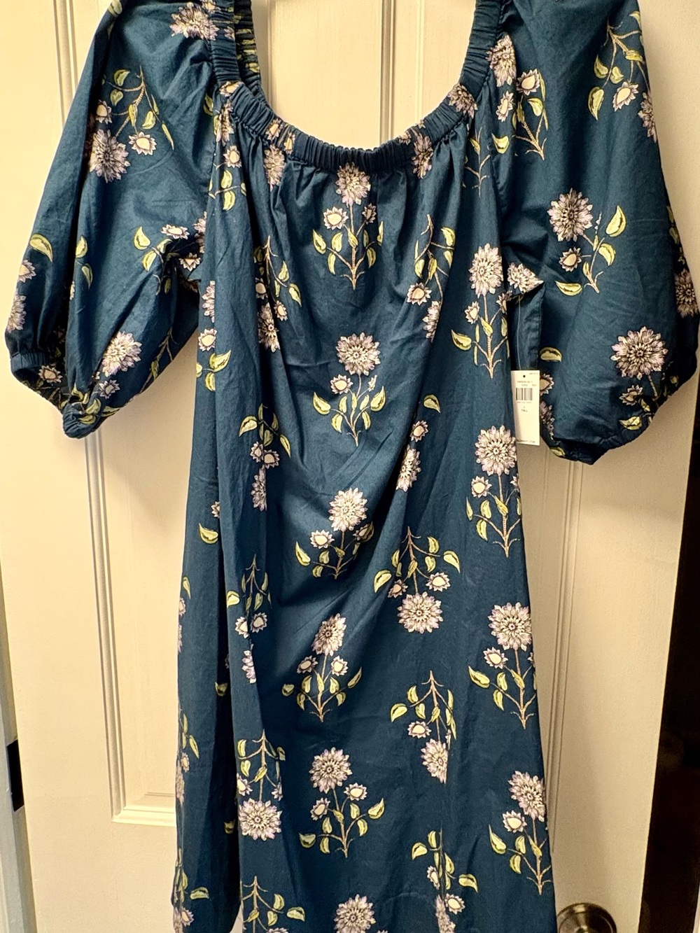 Old Navy Navy Blue Floral Puff-Sleeve Midi Dress